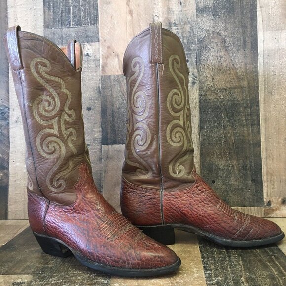 J Chisholm Vintage Western Brown Cowboy Boots Mens 9.5 D - Picture 11 of 12